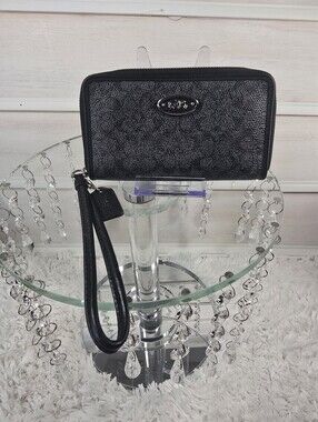 Coach Black Signature Zip-Around Wristlet